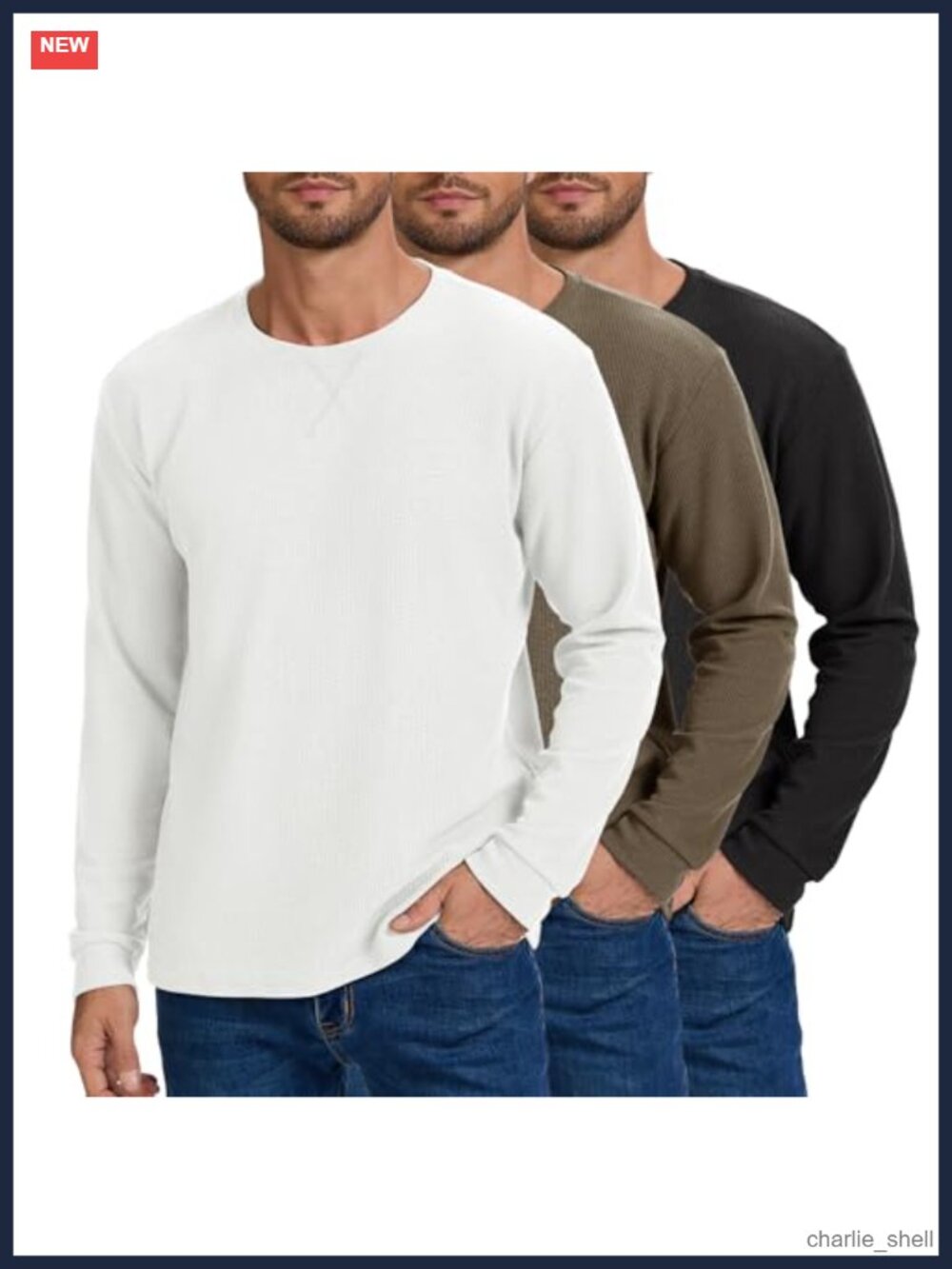 3 Pack Men's Waffle Long Sleeve Crew Neck T-Shirt Casual Regular Fit